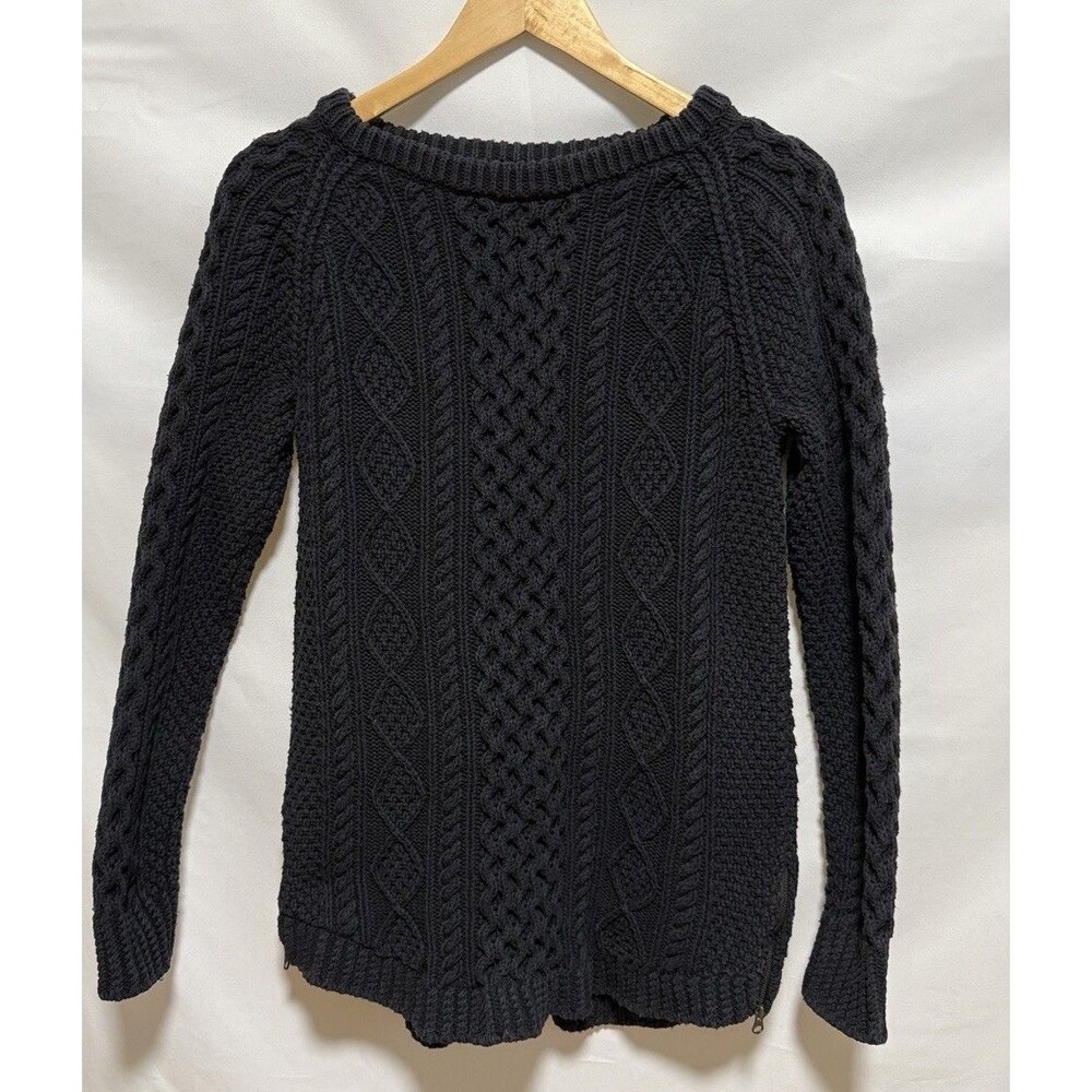 LL BEAN Signature Fisherman Sweater Small Womens Black Cable Knit Rory Gilmore